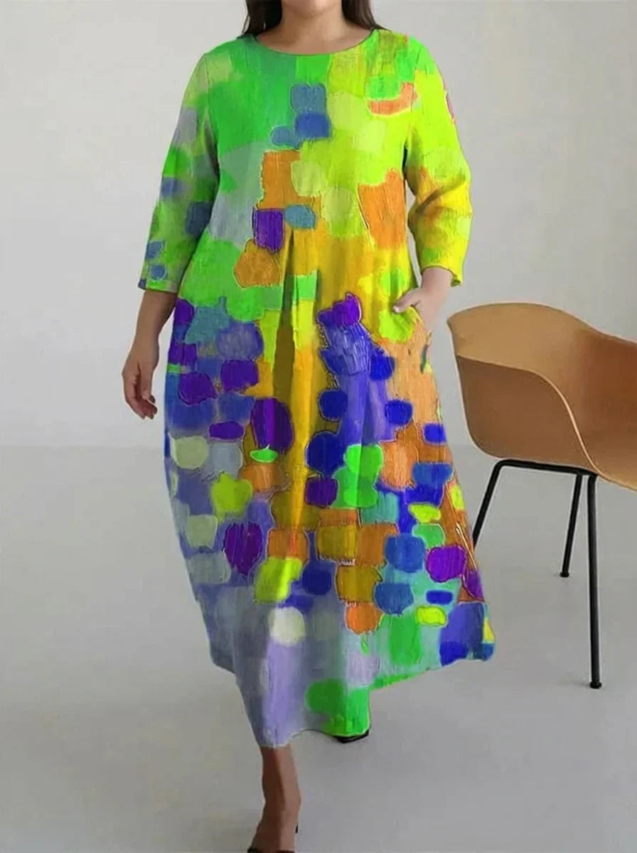 Vael | Casual Olie Kunst Flory Print Jurk