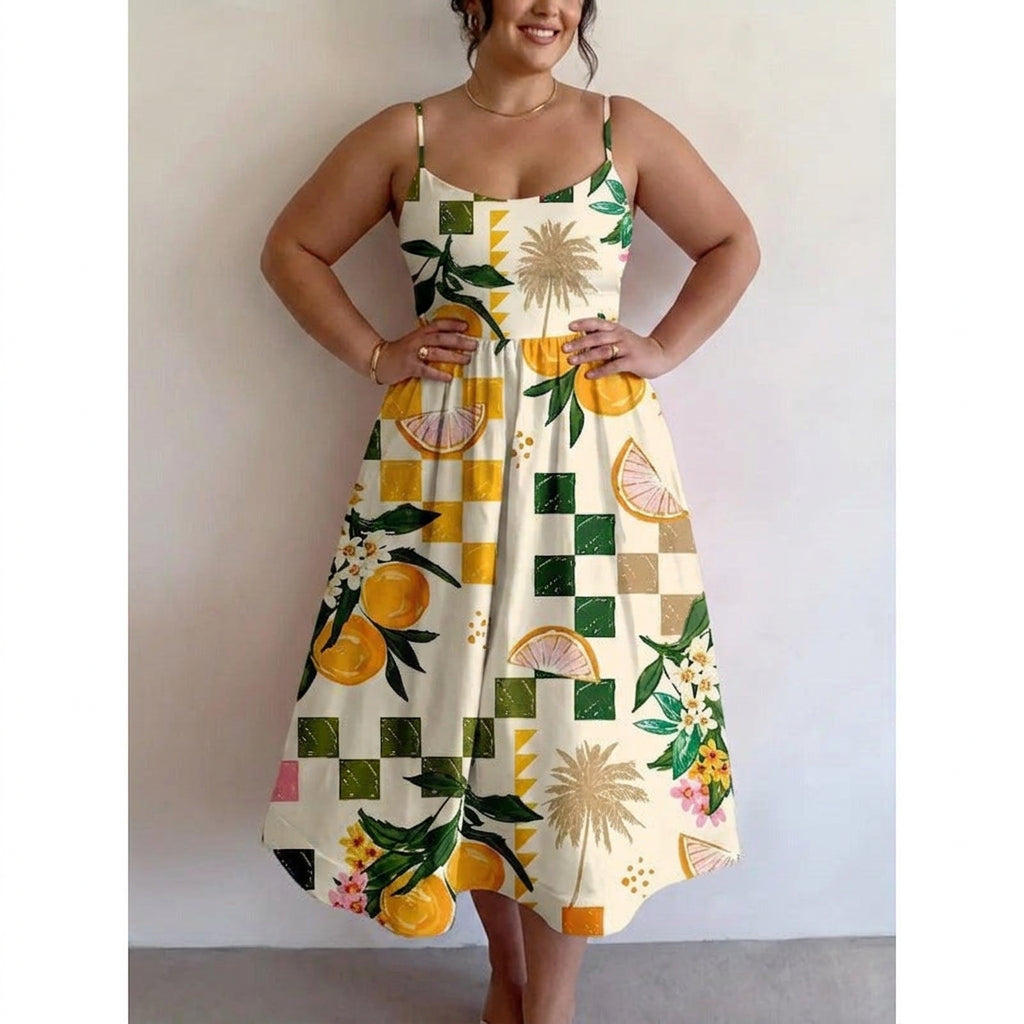 Giselle | Citrus Palm Midi Jurk