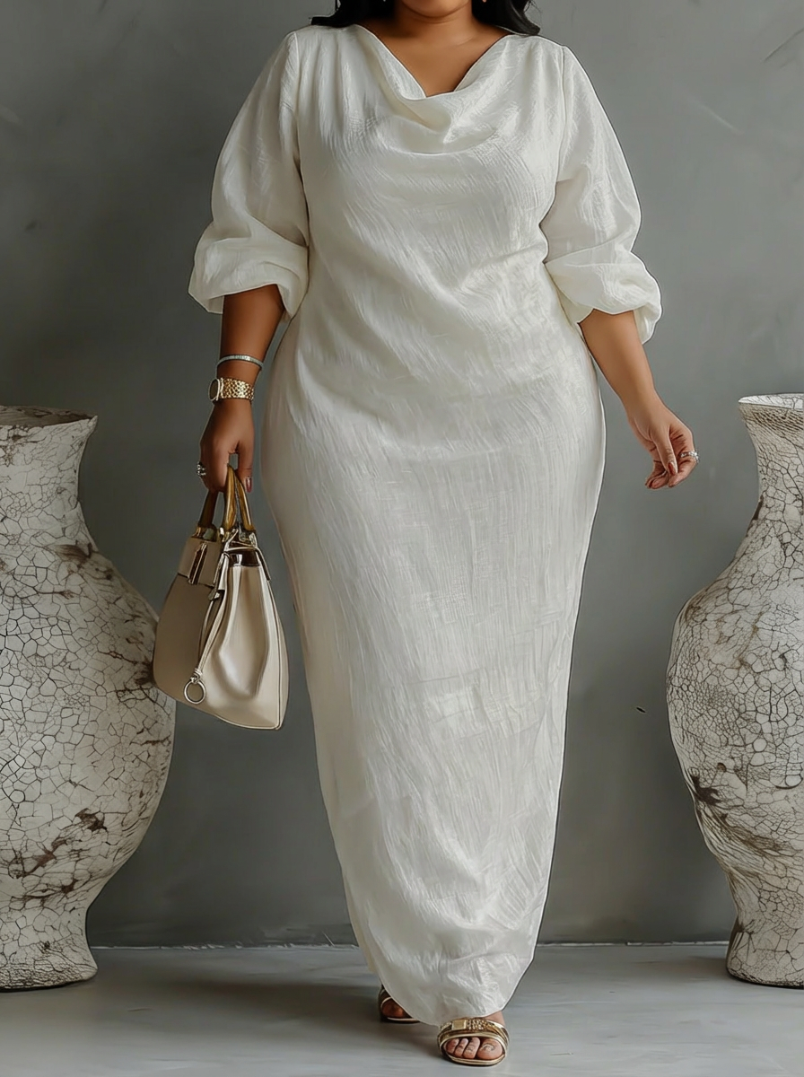 Elegante Vloeiende Jurk in Ivoorwit met Off-Shoulder