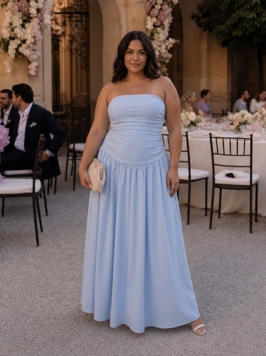 Clemence | Strapless Gerimpelde Midi-jurk