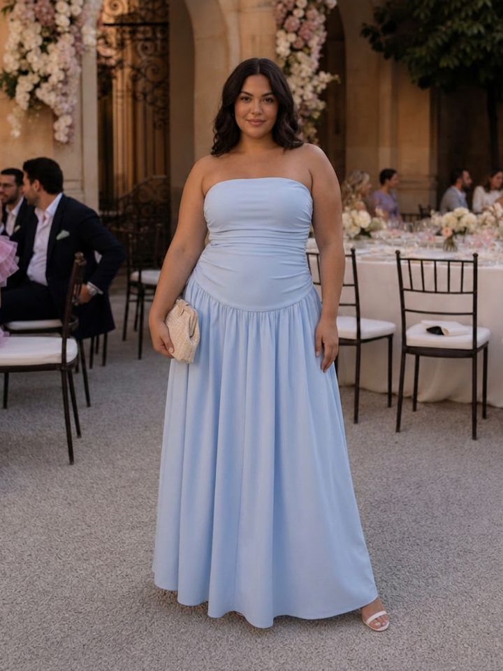 Clemence | Strapless Gerimpelde Midi-jurk