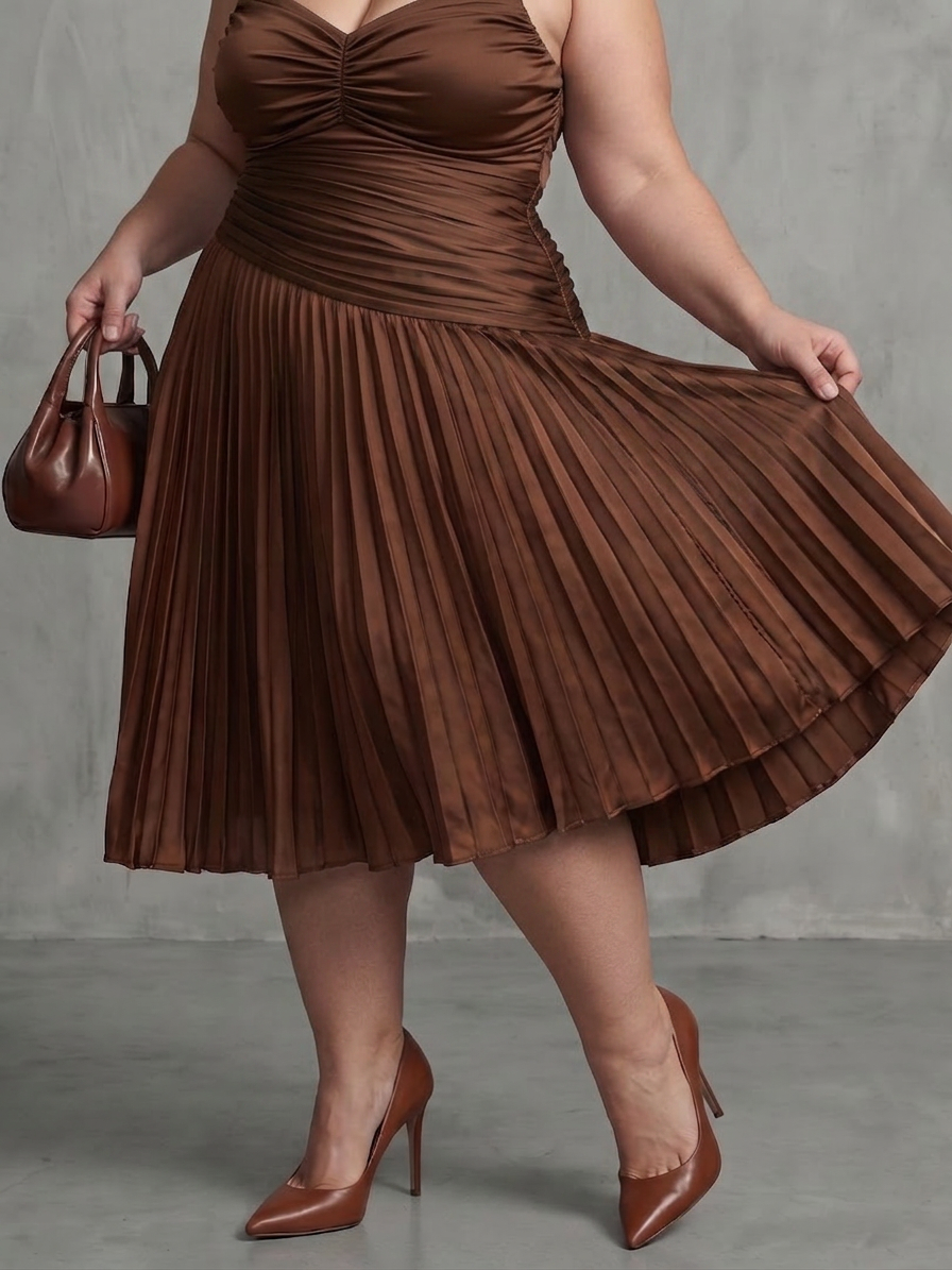 Vita | Plissé Taille Streep Midi Jurk