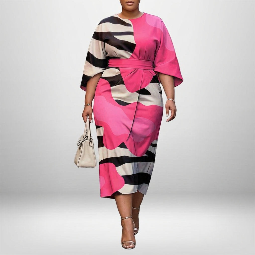JUNA | Abstract Flow Midi met Gesculptueerde Taille en Gedurfde Uitdrukking
