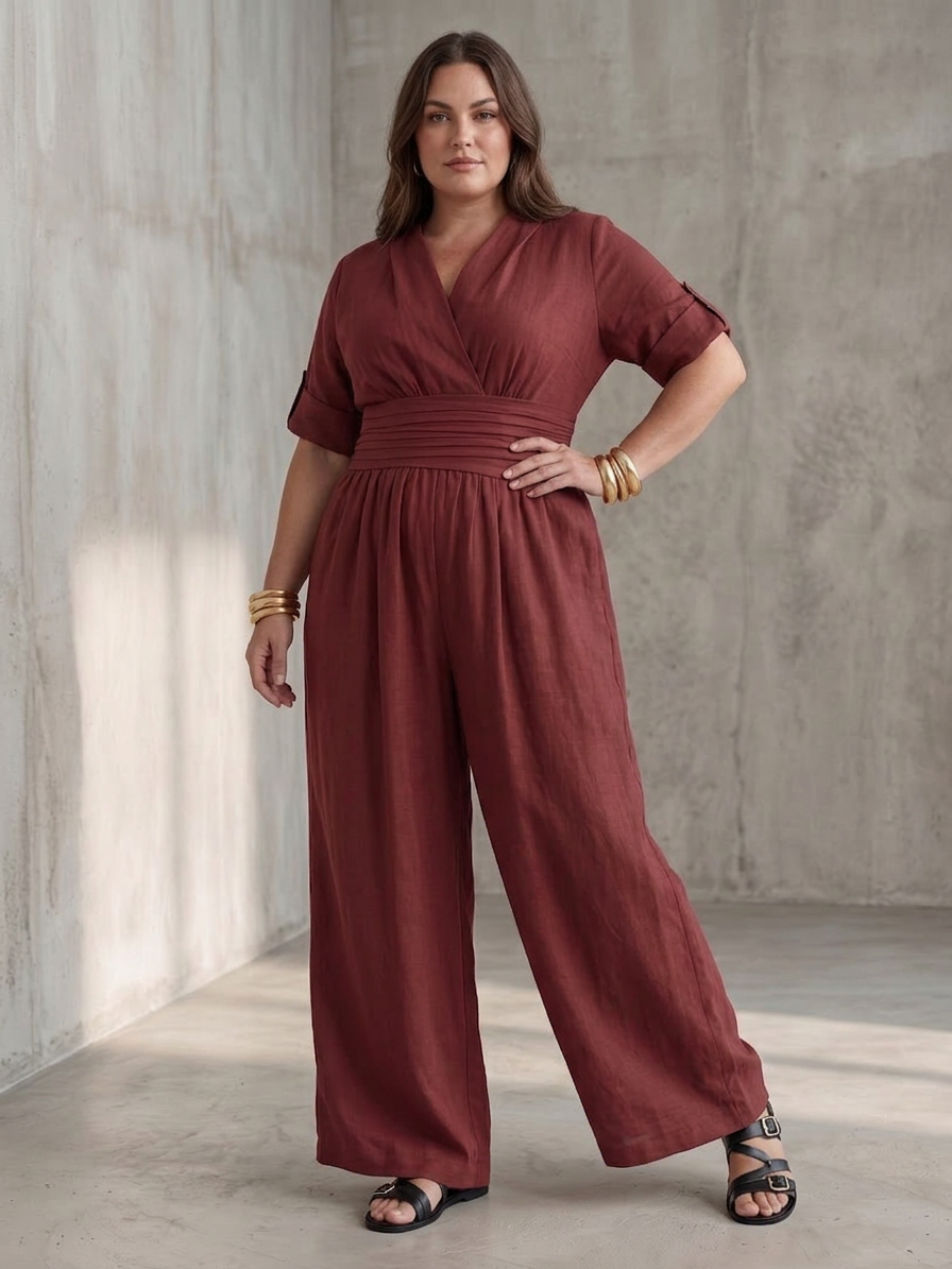 Maeve | Korte Mouwen Wijde Pijpen Jumpsuit