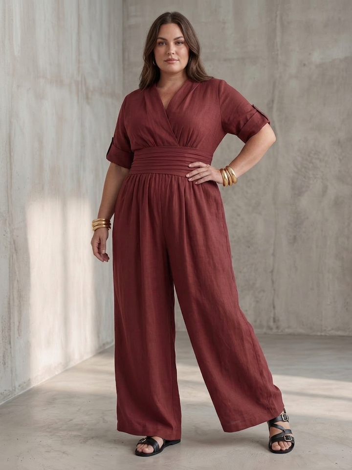 Maeve | Korte Mouwen Wijde Pijpen Jumpsuit