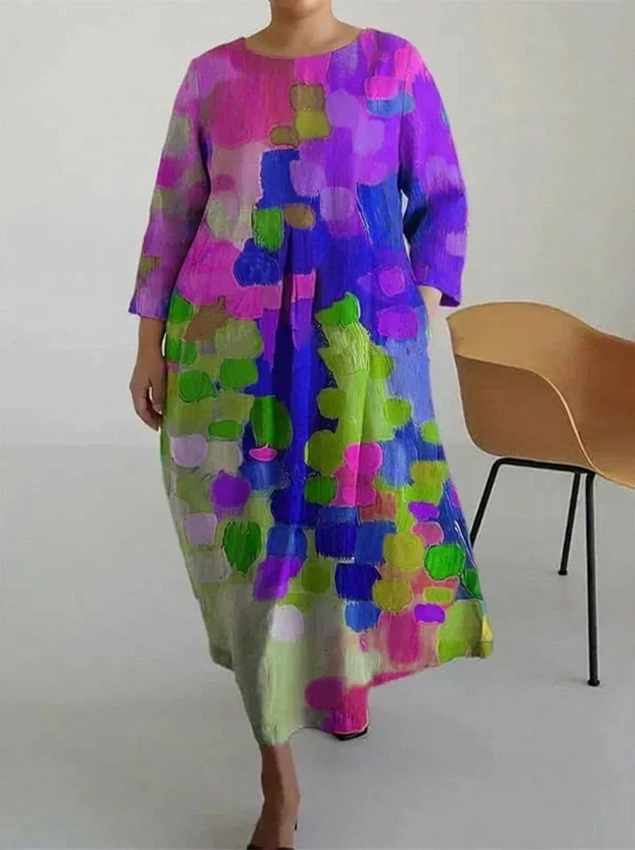 Vael | Casual Olie Kunst Flory Print Jurk