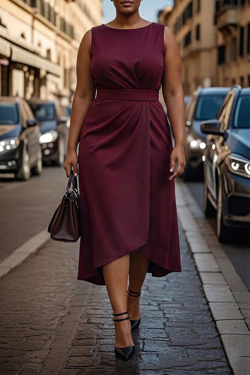 Calliope | Bordeaux Elegance Midi Jurk