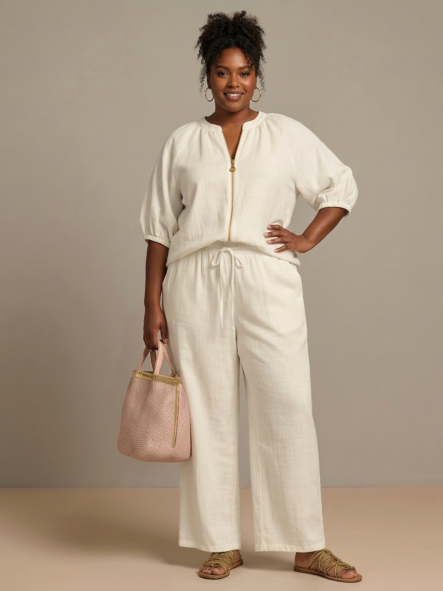 Cecily | Zip Front Blouson Top Wide Leg Set