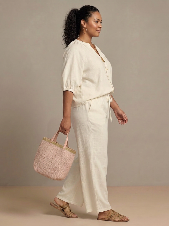 Cecily | Zip Front Blouson Top Wide Leg Set