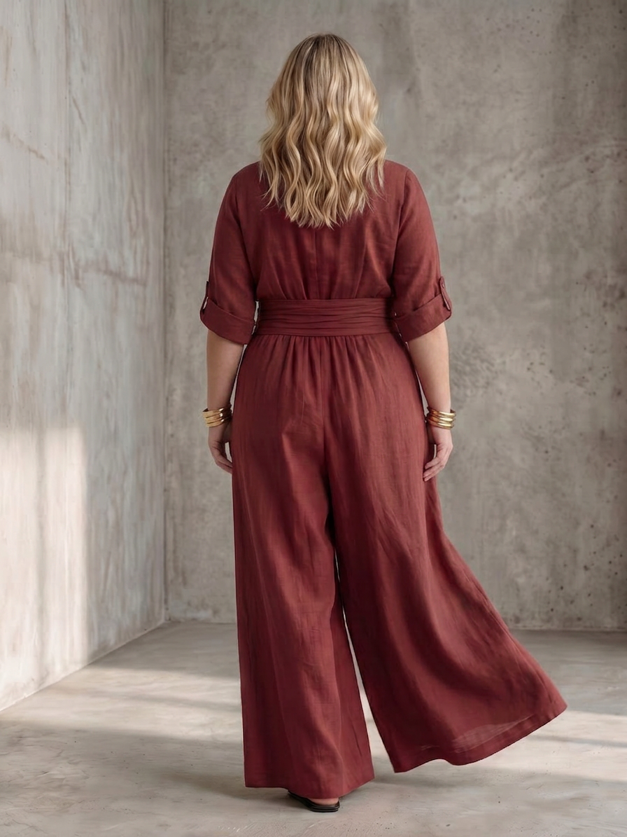 Maeve | Korte Mouwen Wijde Pijpen Jumpsuit