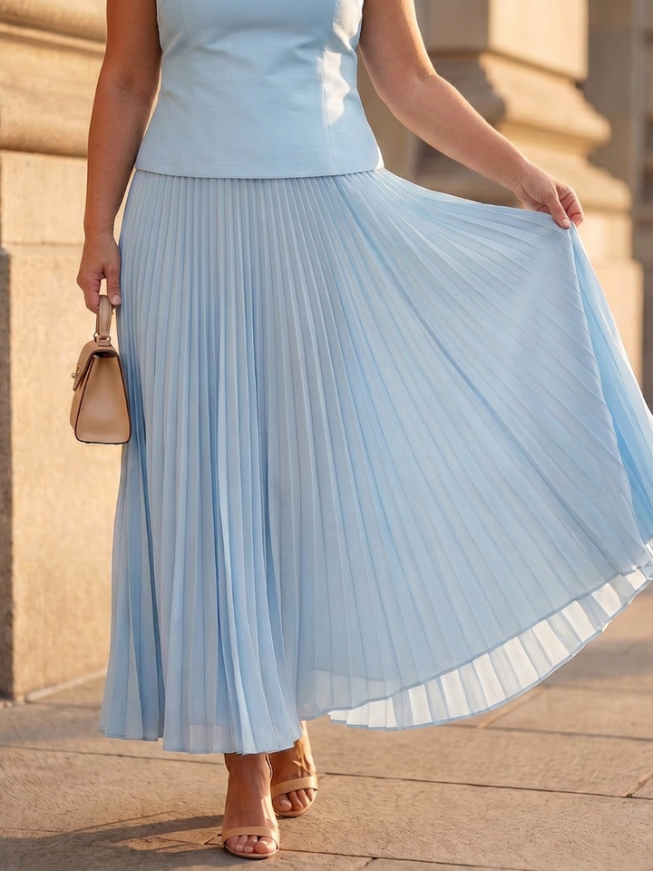Fauna | Gestructureerde Mouwloze Corsage Met Plissé Rok Set