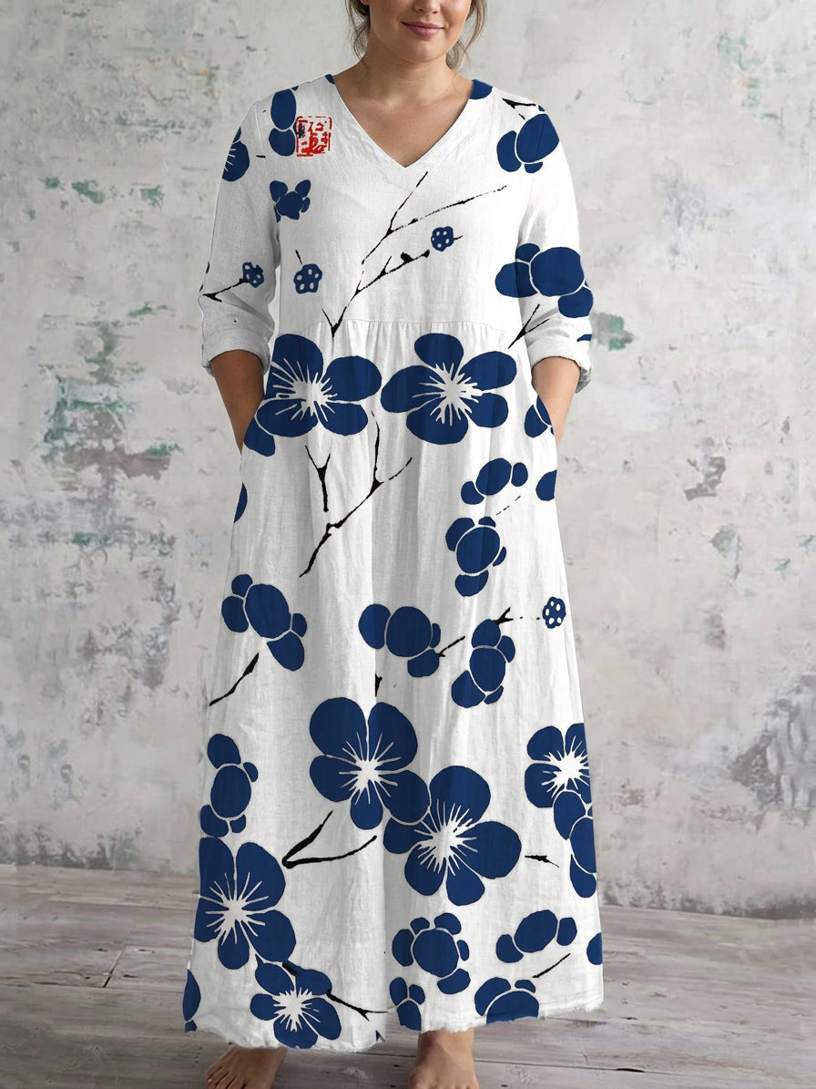 Cerys | Indigo Blossom Maxi Jurk