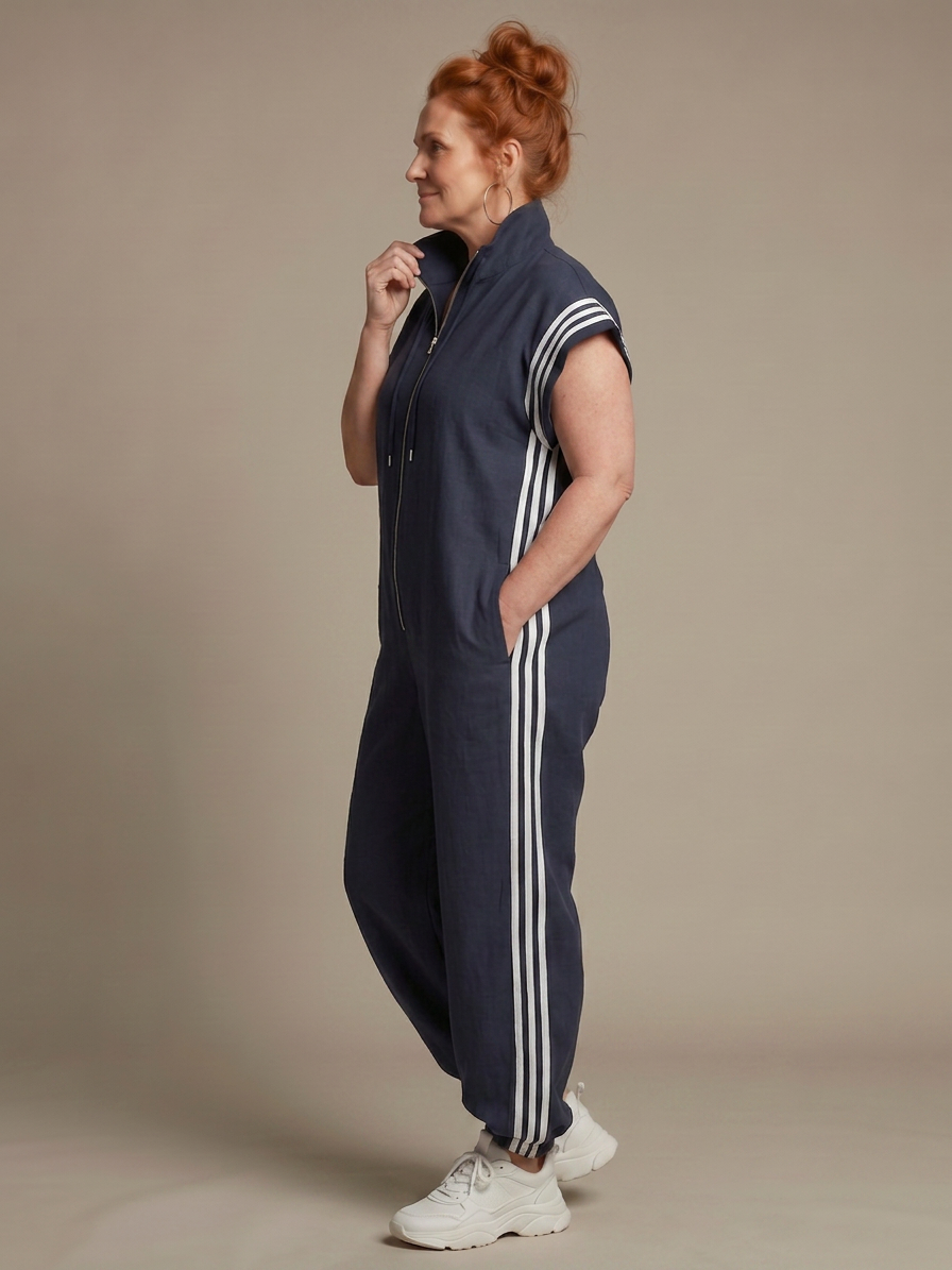 Winslow | Zip Front Stripe Paneel Jumpsuit