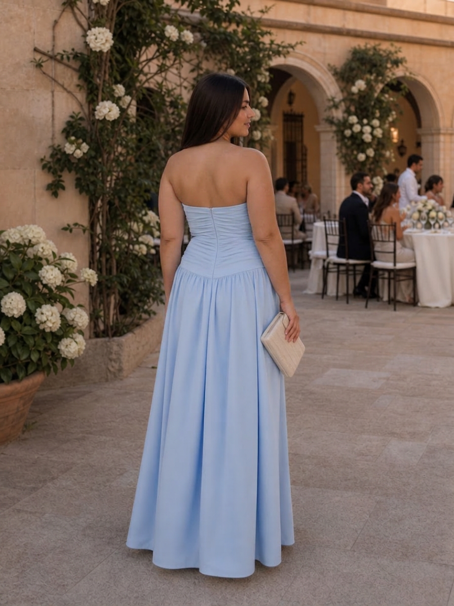 Clemence | Strapless Gerimpelde Midi-jurk