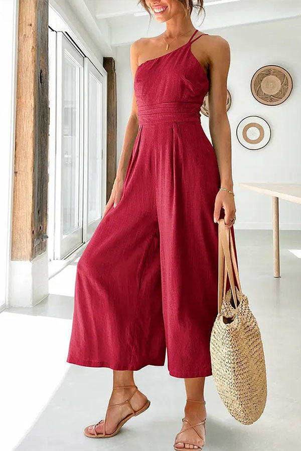 Shiloh - Sexy Sling Taille Pocket Rechte Mouwloze Jumpsuit