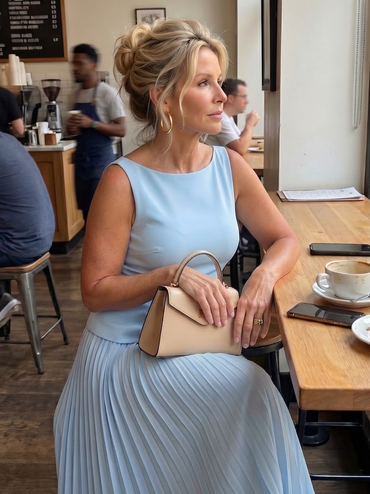 Fauna | Gestructureerde Mouwloze Corsage Met Plissé Rok Set