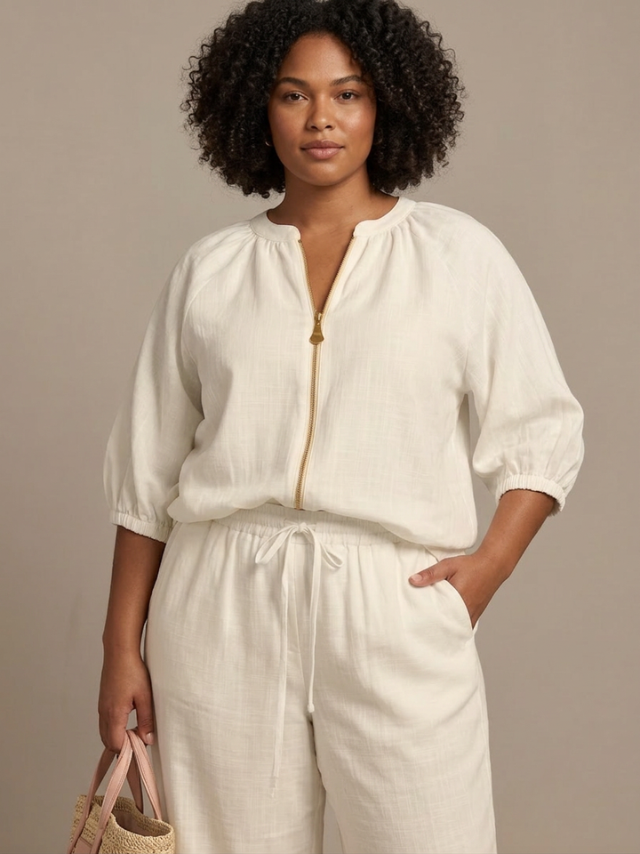 Cecily | Zip Front Blouson Top Wide Leg Set