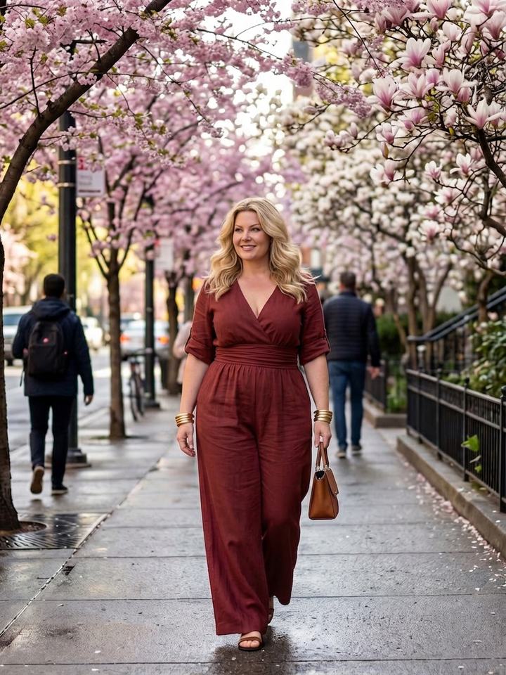 Maeve | Korte Mouwen Wijde Pijpen Jumpsuit