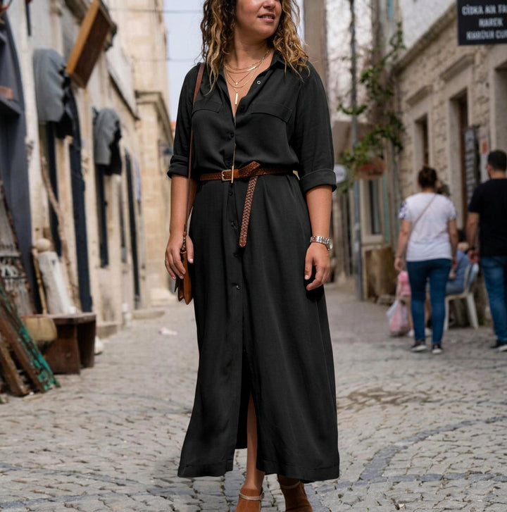 Lark Lange Mouw Geknoopte Jurk: Elegante Vrouwelijke Silhouet