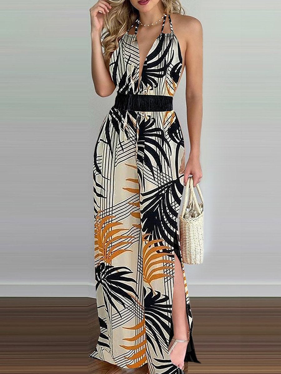Cordelia - Sling Bladprint Jumpsuit