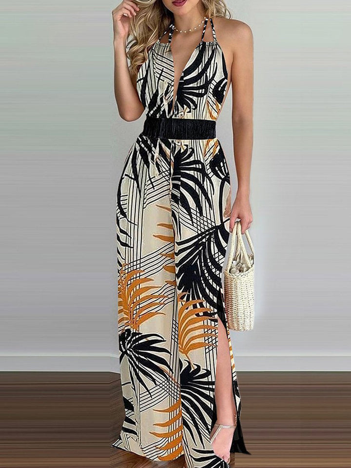Cordelia - Sling Bladprint Jumpsuit