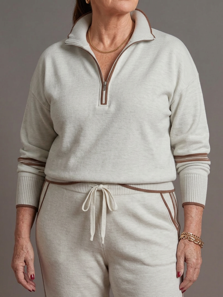 Greer | Zip Nek Lange Mouw Zijdestreep Leggings Set