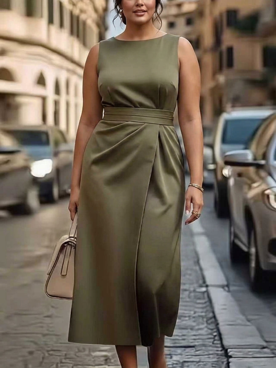 Freya | Olive Luxe Midi Jurk