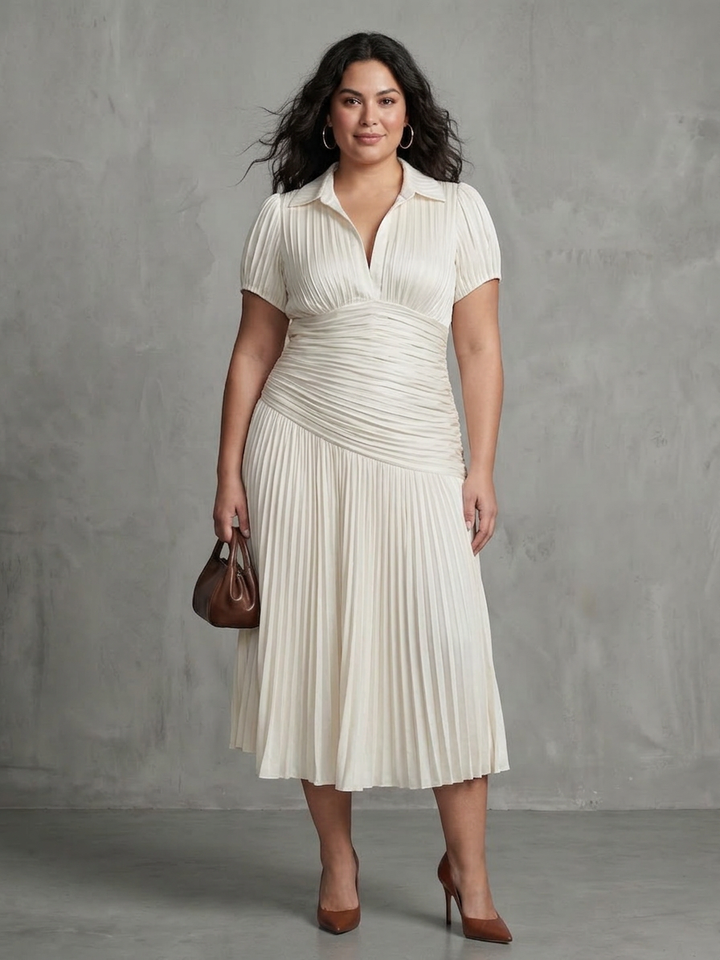Vita | Plissé Taille Streep Midi Jurk