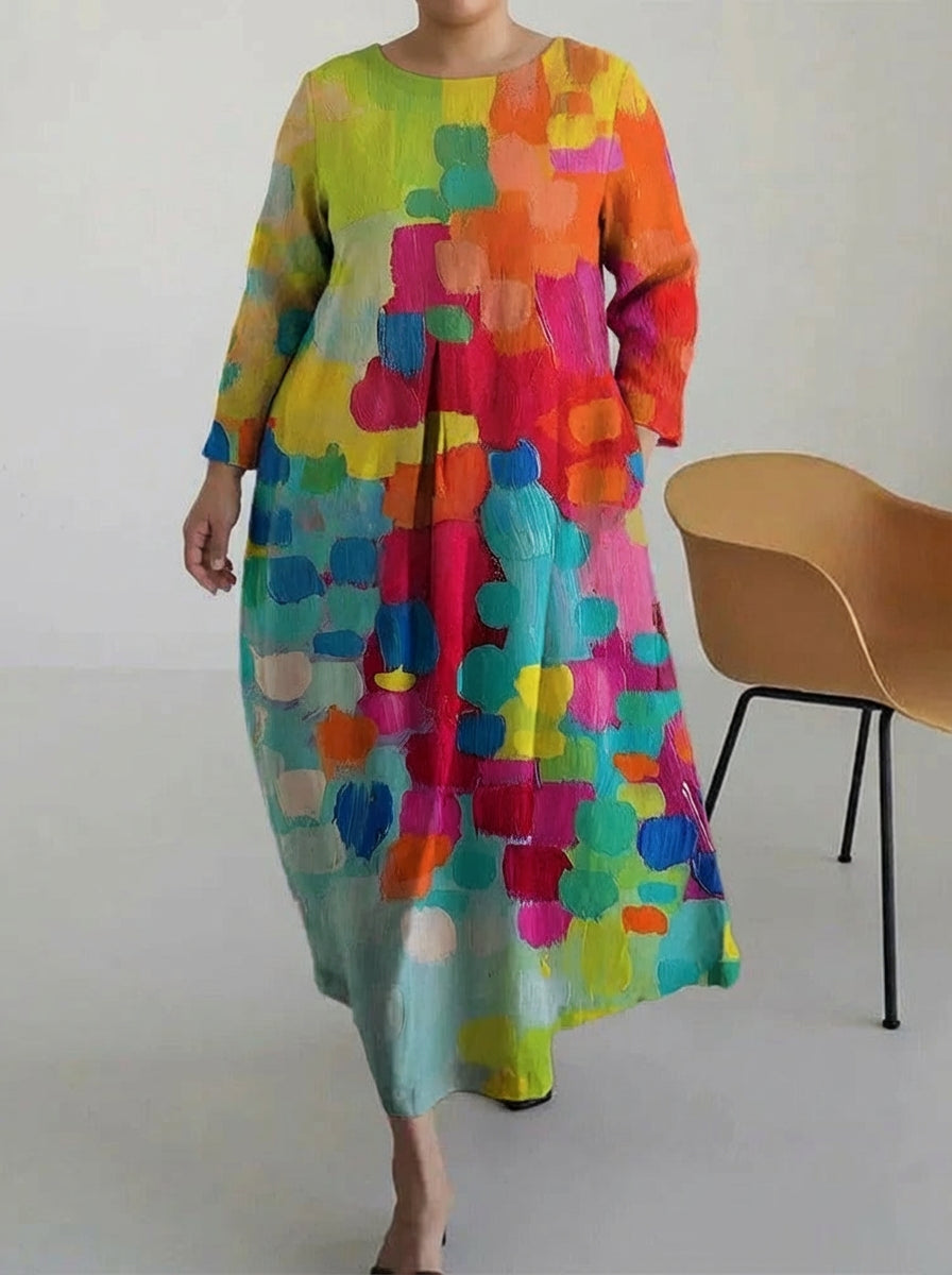 Vael | Casual Olie Kunst Flory Print Jurk