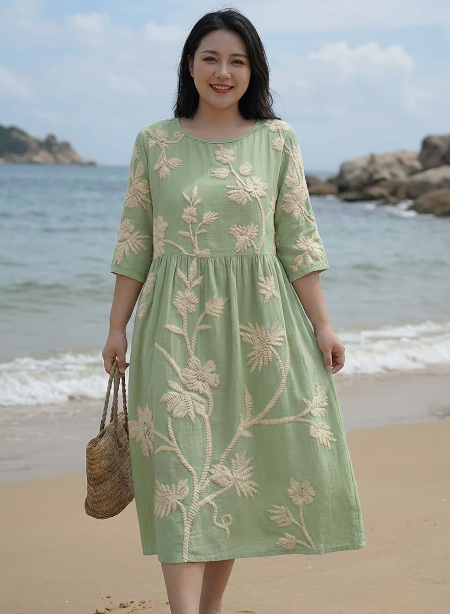 Ines | Midi-jurk met Plant- en Bloemenprint