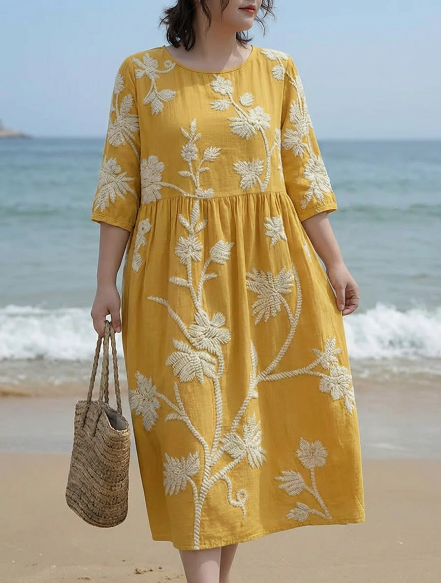Rhian | Midi-jurk met planten- en bloemenprint
