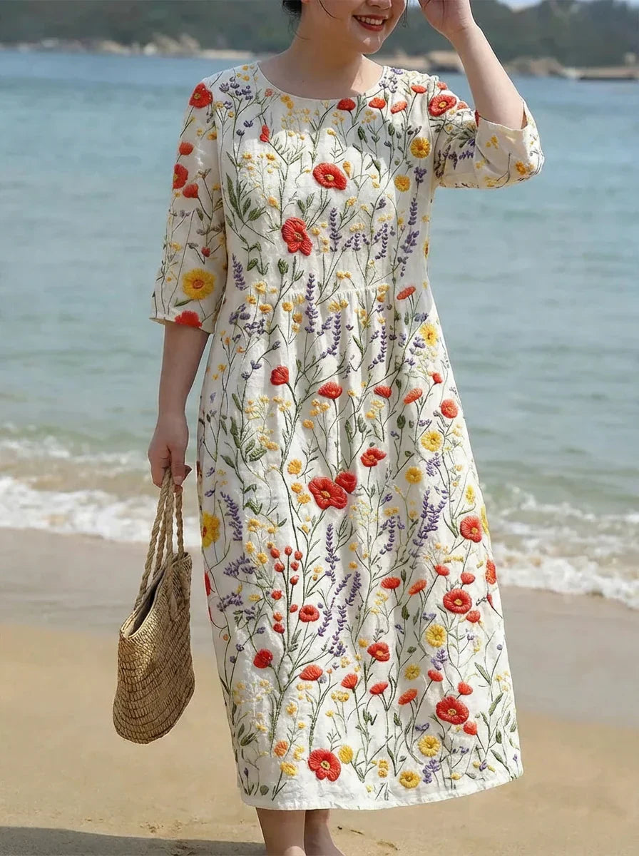 Alba | Bloemenprint Maxi Jurk met Ronde Hals