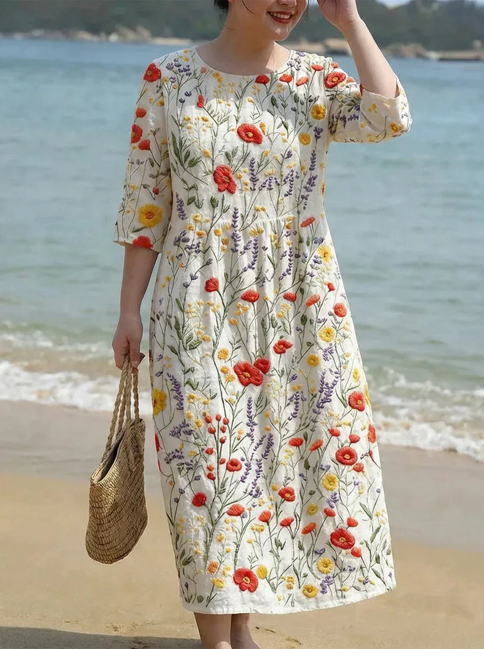 Alba | Bloemenprint Maxi Jurk met Ronde Hals