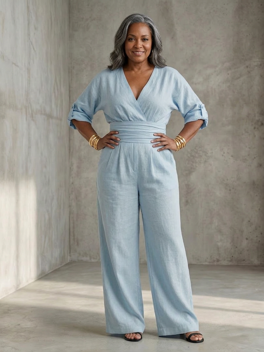 Maeve | Korte Mouwen Wijde Pijpen Jumpsuit