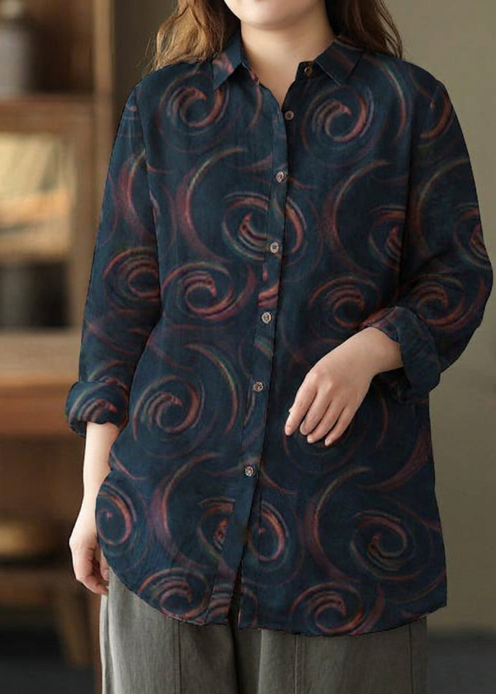 Liora - Lente Tuniek Patroon Fotografie Rode Print Blouse