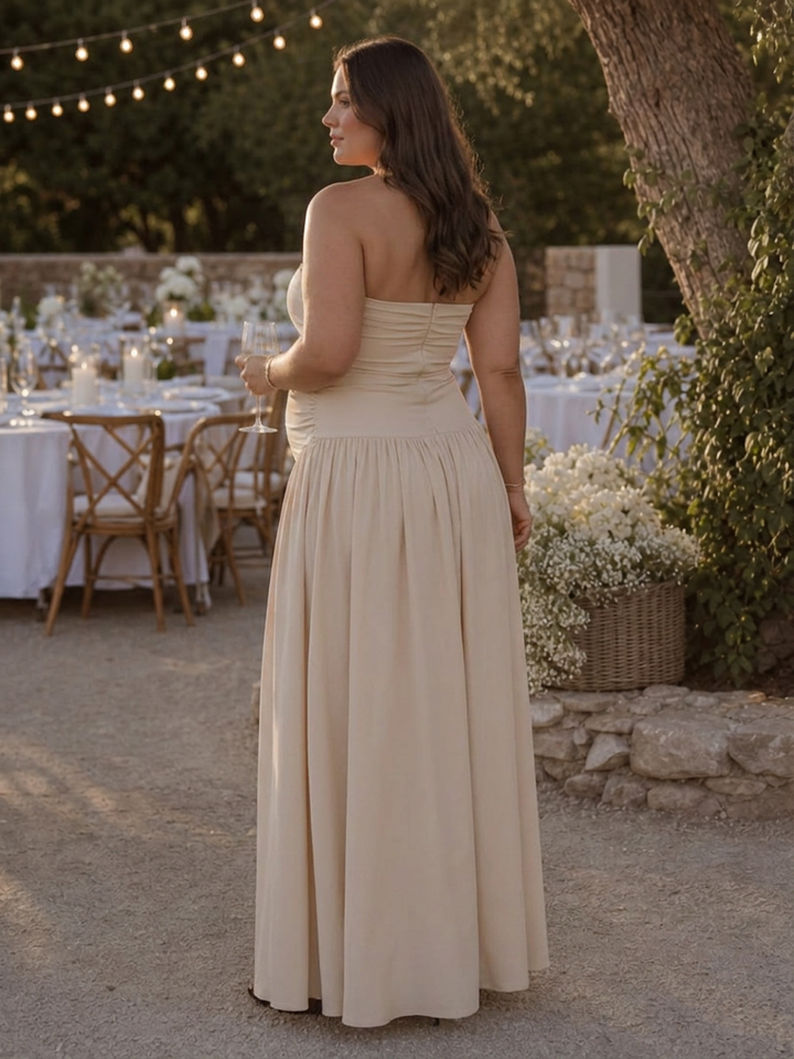 Clemence | Strapless Gerimpelde Midi-jurk
