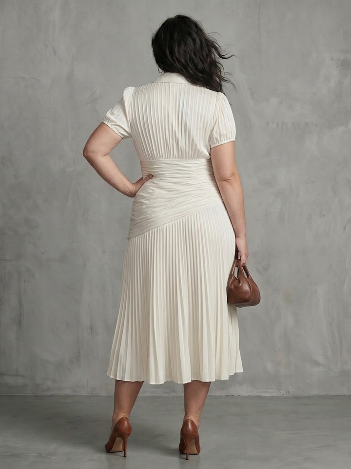 Vita | Plissé Taille Streep Midi Jurk