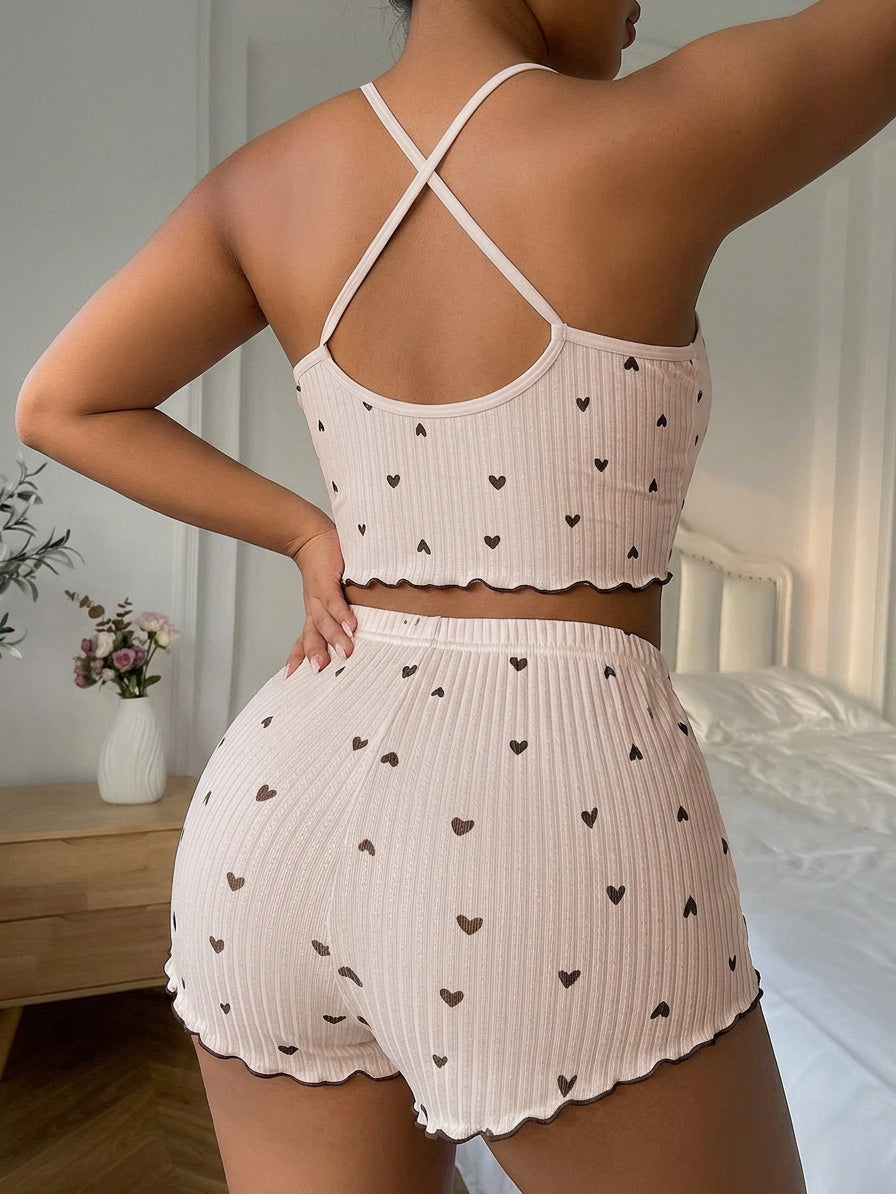 Yara | Hartprint Ruffle Trim Pyjama Set