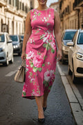 Vienne | Roze Tuin Midi Jurk