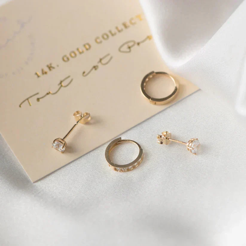 Rosa Brillane Steen Oorbellen Set | Goud