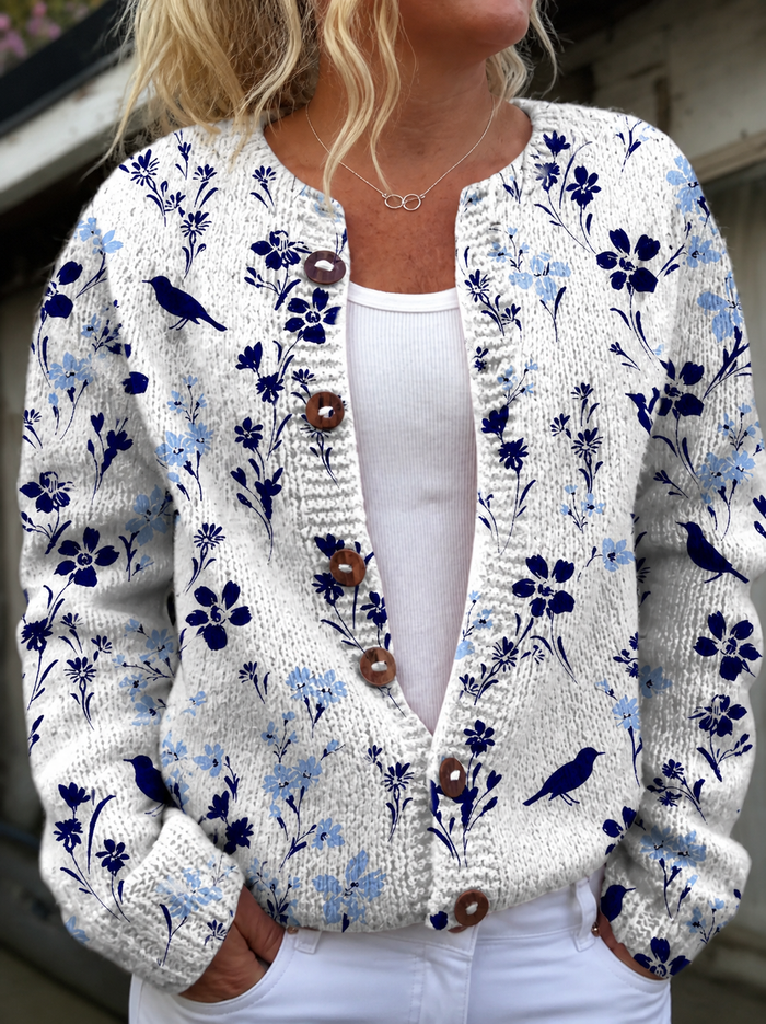 Dames Vest met Vintage Bloemenprint en Knoopsluiting