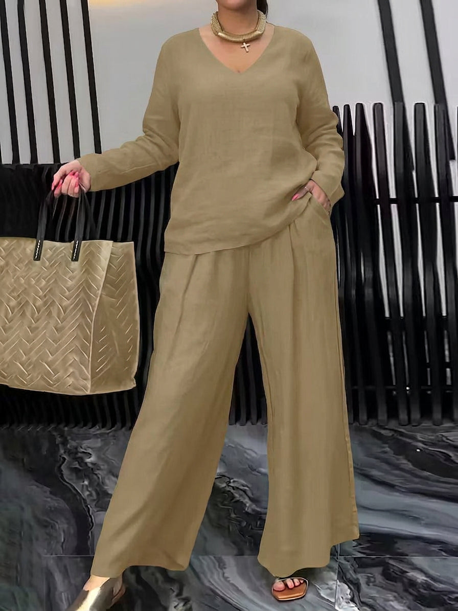 Quinn - Dames Katoenen V-hals Co-Ord Set