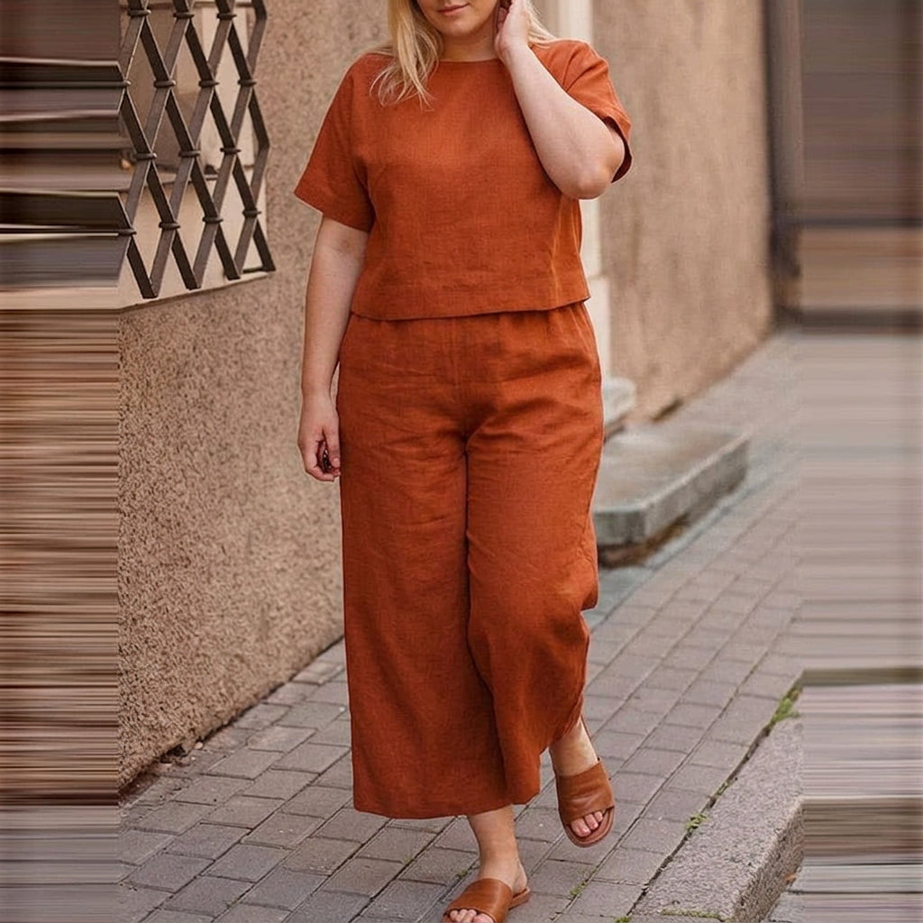 LINNEA - DAMEN EENVOUDIG CROP TOP &amp; BROEK CO-ORD SET