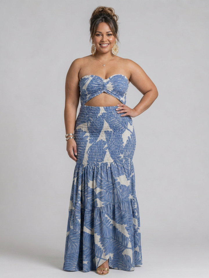 Edith | Strapless Twee-delige Geprinte Maxi Jurk Set