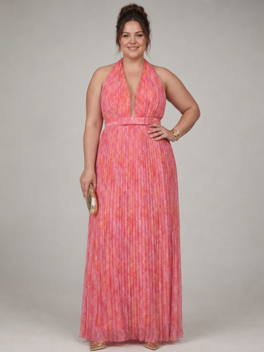 Cordelia | Halter Nek Plissé Maxi Jurk