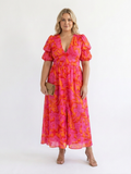 Beatrice | Bloemen V-Hals Puff Sleeve Midi Jurk