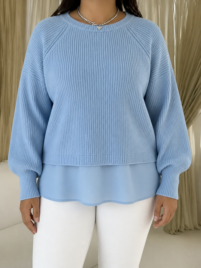 Dames Geribbelde Trui met Gelaagde Look en Raglanmouw