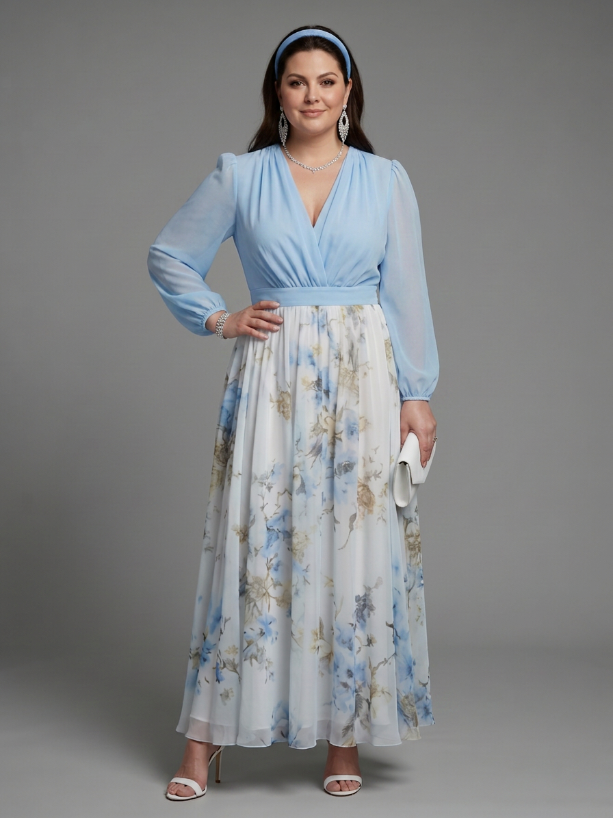 Nia | V-Hals Doorzichtige Bovenkant Bloemen Maxi Jurk