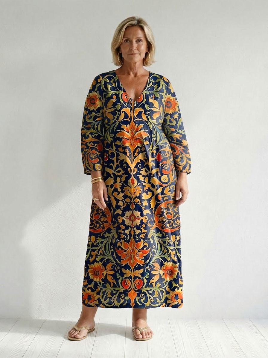 Laisa | Schoon Ornate Bloemen Midi Jurk
