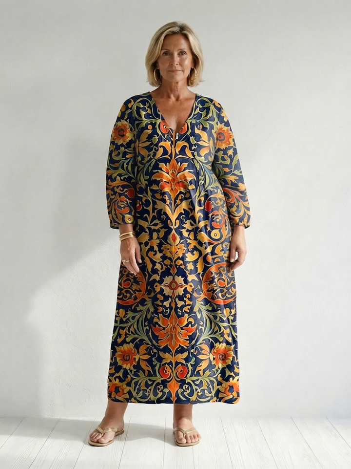 Laisa | Schoon Ornate Bloemen Midi Jurk